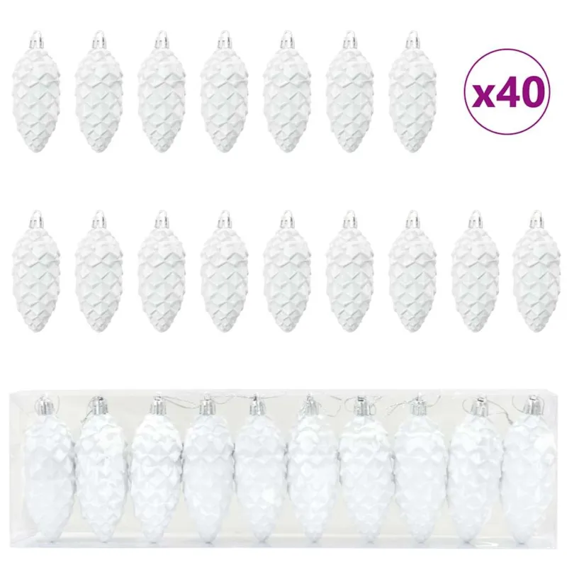 Kalėdų puošmena su pušų kankorėžiais 40 pcs Balta Plastmasė