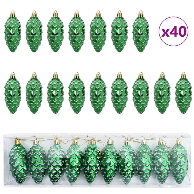 Kalėdų puošmena su pušų kankorėžiais 40 pcs Žalia Plastmasė