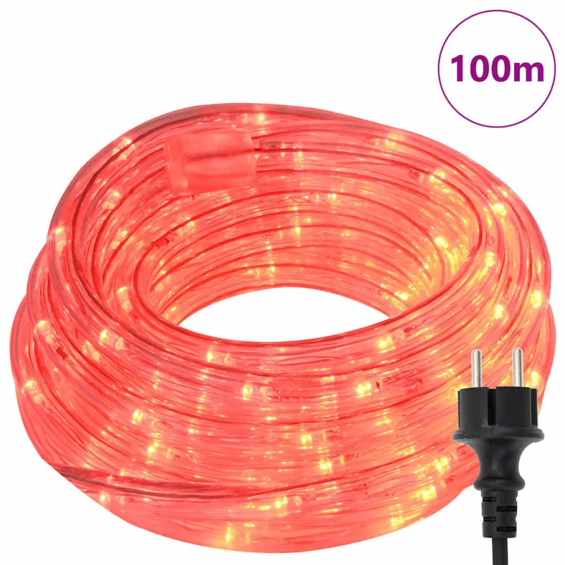 Virvės Šviesa su 2400 LED Raudona 100 m PVC