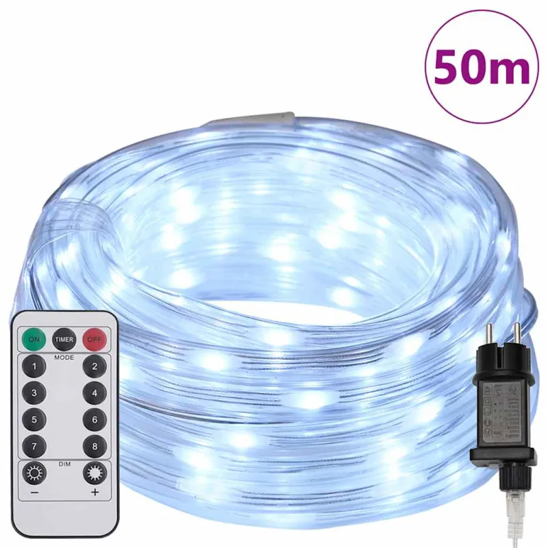 Virvės Šviesa su 1200 LED Šalta balta 50 m PVC