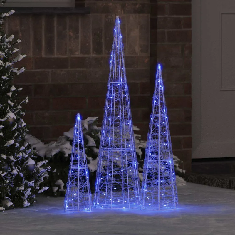 Kalėdų eglutė su 90 LED 3 pcs Mėlyna 20 x 20 x 80 cm Akrilas