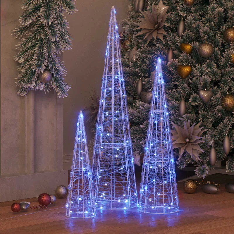 Kalėdų eglutė su 90 LED 3 pcs Mėlyna 20 x 20 x 80 cm Akrilas
