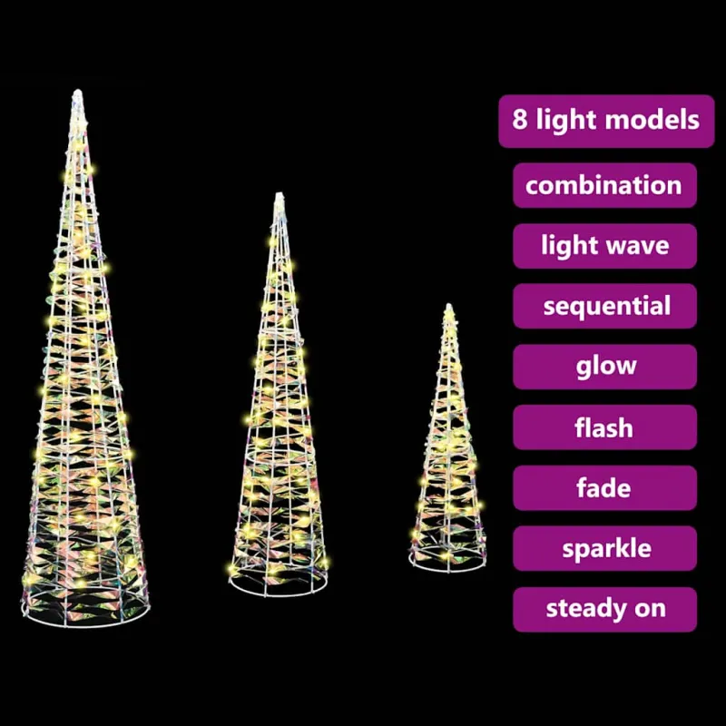 Kalėdų eglutė su 90 LED 3 pcs Šilta balta 20 x 20 x 80 cm PET