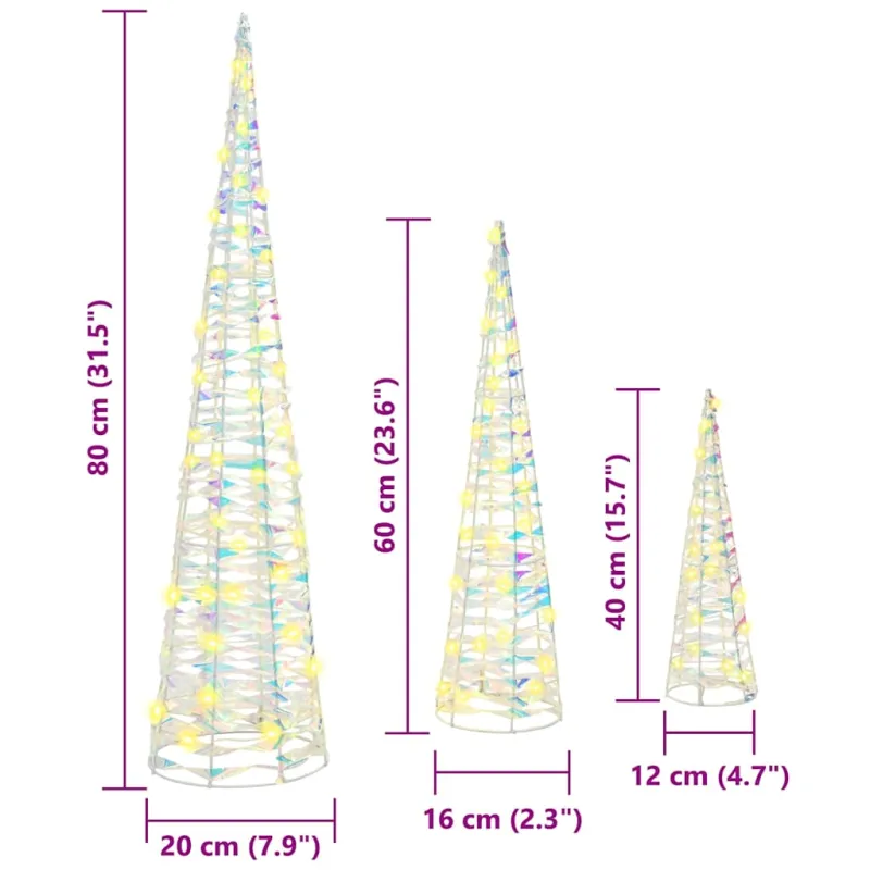 Kalėdų eglutė su 90 LED 3 pcs Šilta balta 20 x 20 x 80 cm PET
