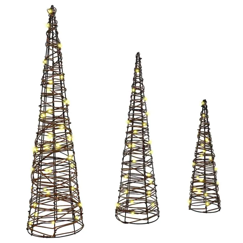 Kalėdų eglutė 3 pcs Šilta balta 20 x 20 x 80 cm Ratanas