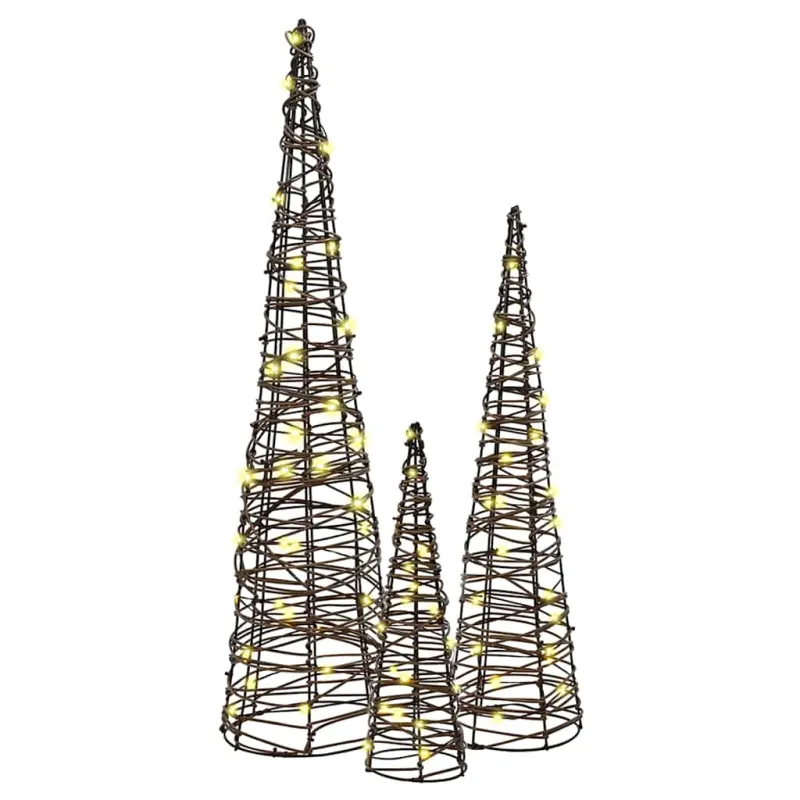 Kalėdų eglutė 3 pcs Šilta balta 20 x 20 x 80 cm Ratanas