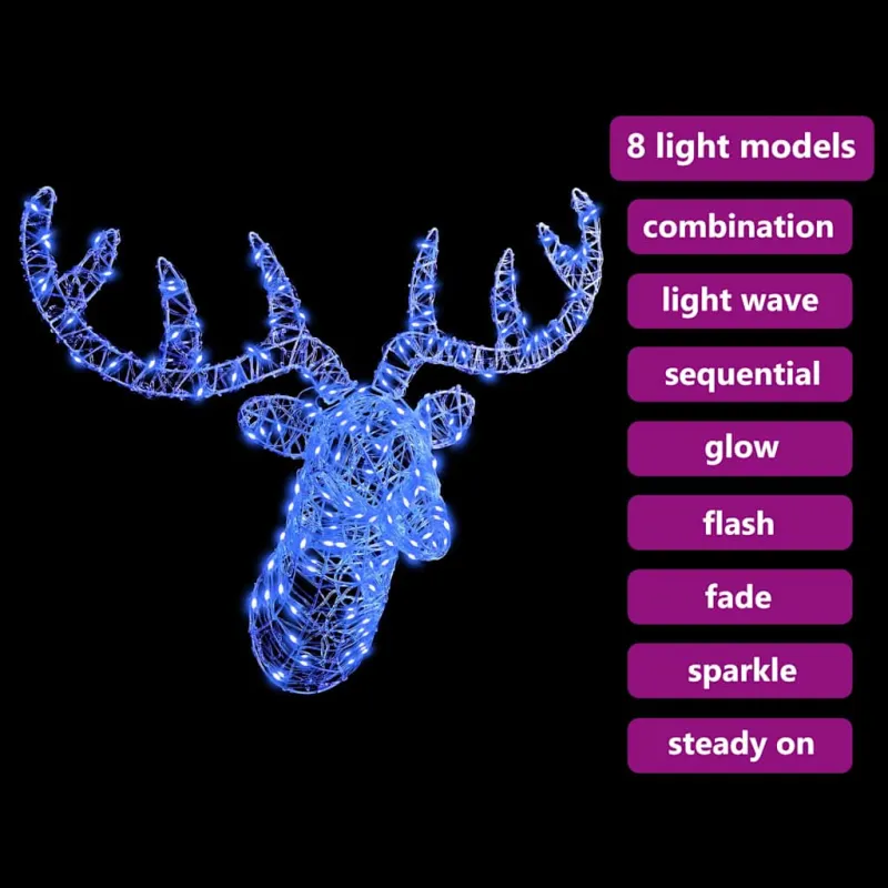 Elnių galva su 140 LED Mėlyna 68 x 36,5 x 62,5 cm Akrilas