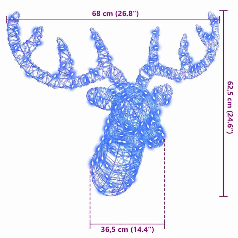 Elnių galva su 140 LED Mėlyna 68 x 36,5 x 62,5 cm Akrilas
