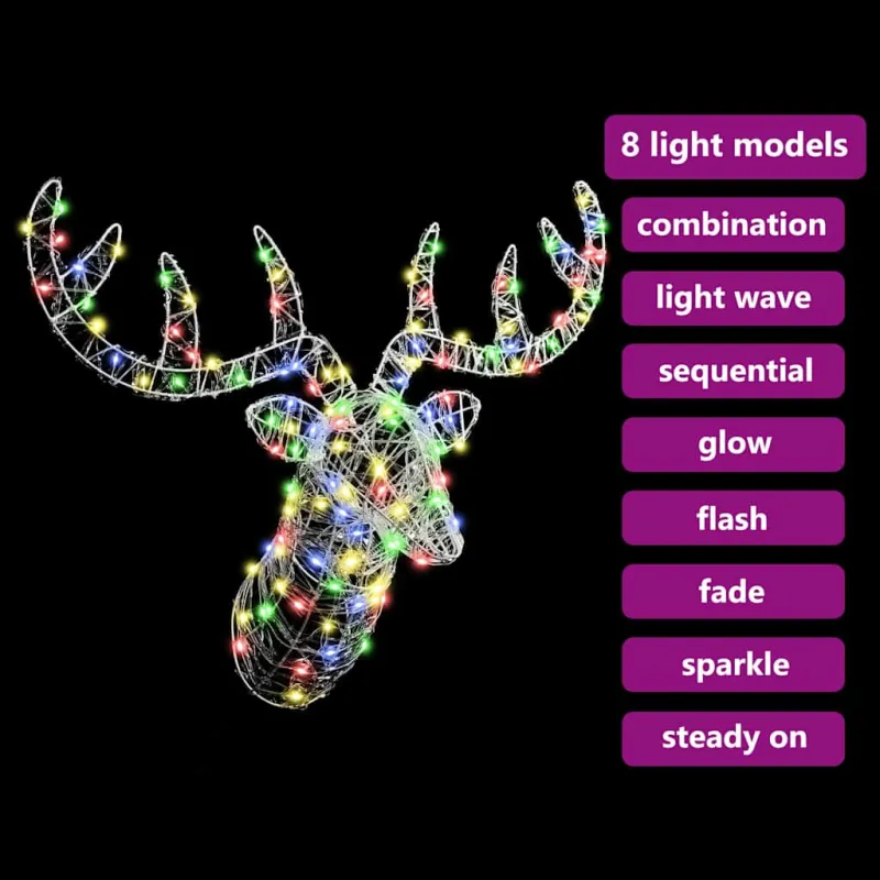 Elnių galva su 140 LED spalvingas 68 x 36,5 x 62,5 cm Akrilas
