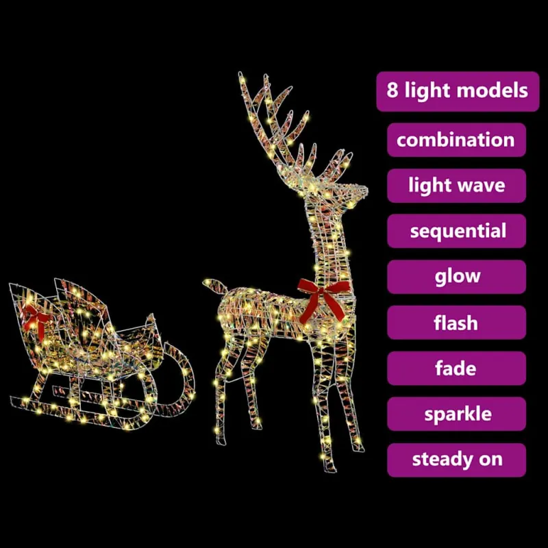 Elnių tempimo roges su 200 LED Šilta balta 70 x 26 x 129 cm PET