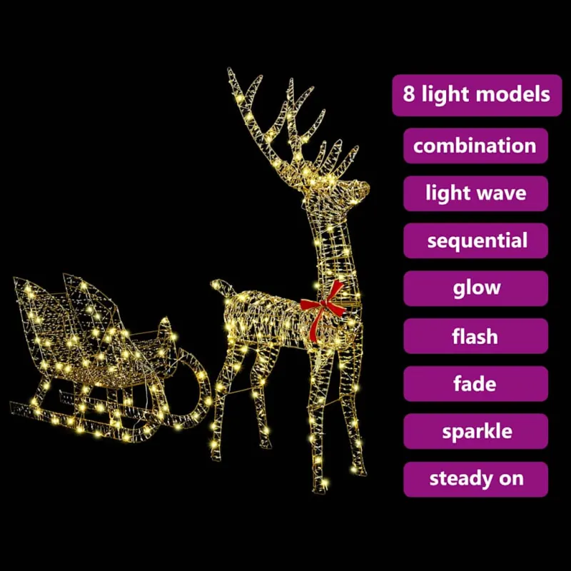 Elnių tempimo roges su 200 LED Šilta balta 70 x 26 x 129 cm PET