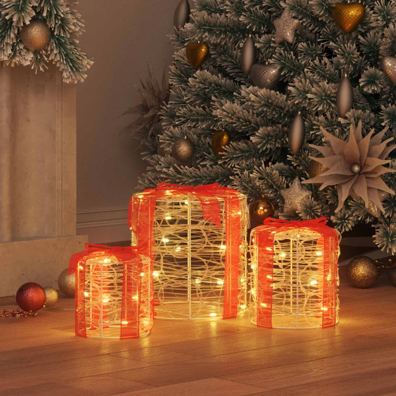Dovanos Dėžutės Dekoracija 3 pcs Šilta balta 20 x 20 x 21 cm