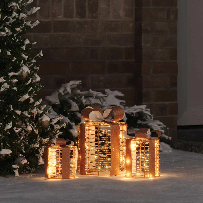 Dovanų Dėžutės Dekoracija 3 pcs Šilta balta 20 x 20 x 20 cm PET