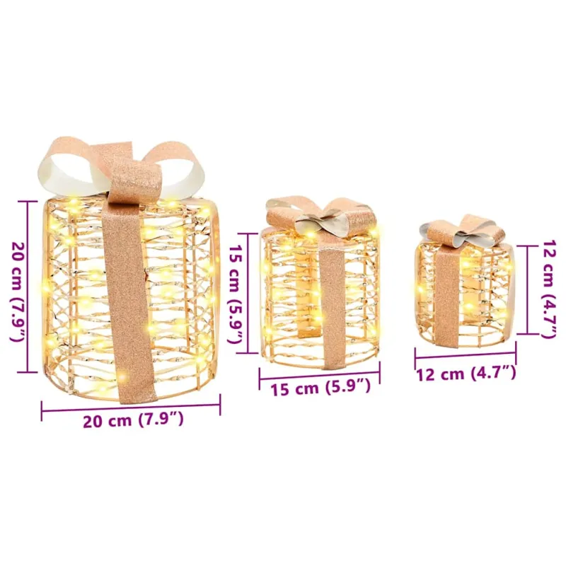 Dovanų Dėžutės Dekoracija 3 pcs Šilta balta 20 x 20 x 20 cm PET