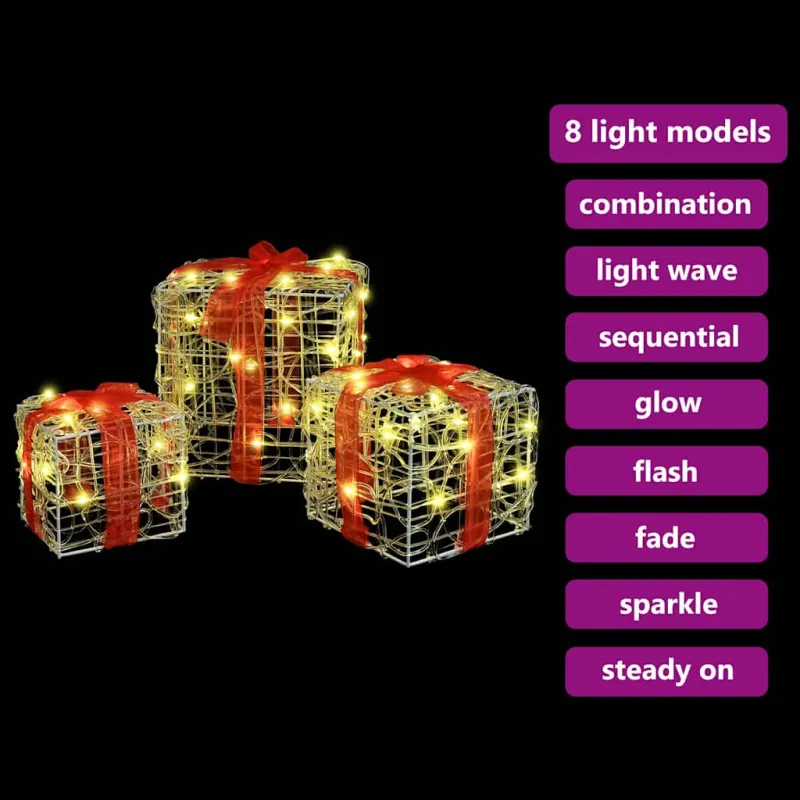 Dovanų Dėžė su 60 LED 3 pcs Šilta balta 20 x 20 x 20 cm Akrilas