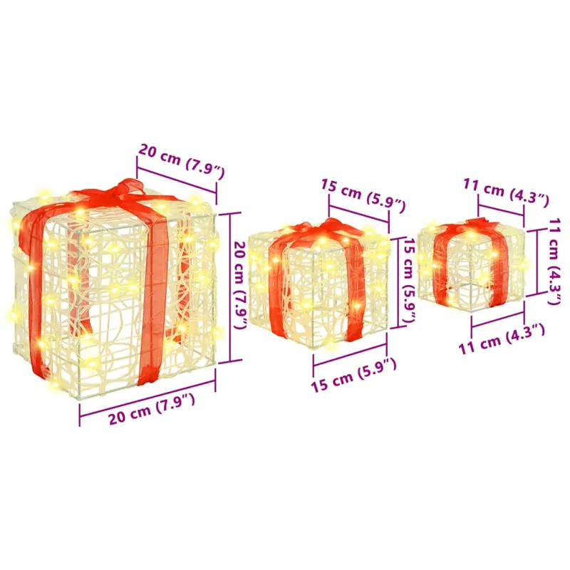 Dovanų Dėžė su 60 LED 3 pcs Šilta balta 20 x 20 x 20 cm Akrilas