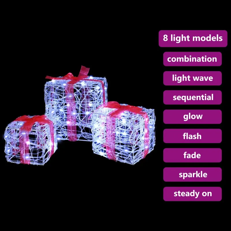 Dovanų Dėžė su 60 LED 3 pcs Šalta balta 20 x 20 x 20 cm Akrilas