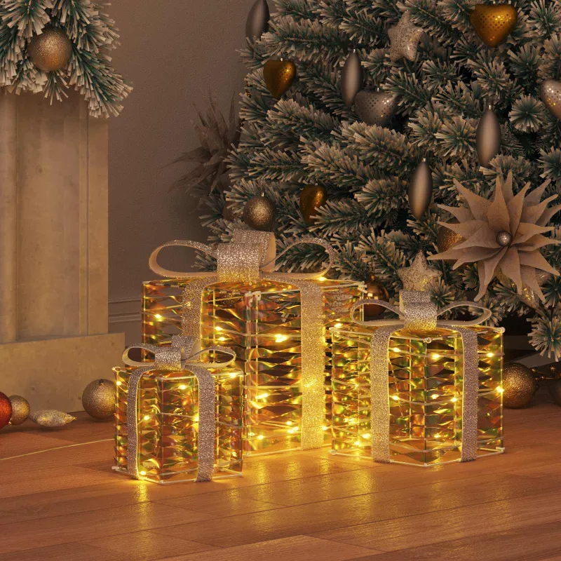 Dovanų Dėžė su 60 LED 3 pcs Šilta balta 20 x 20 x 20 cm PET