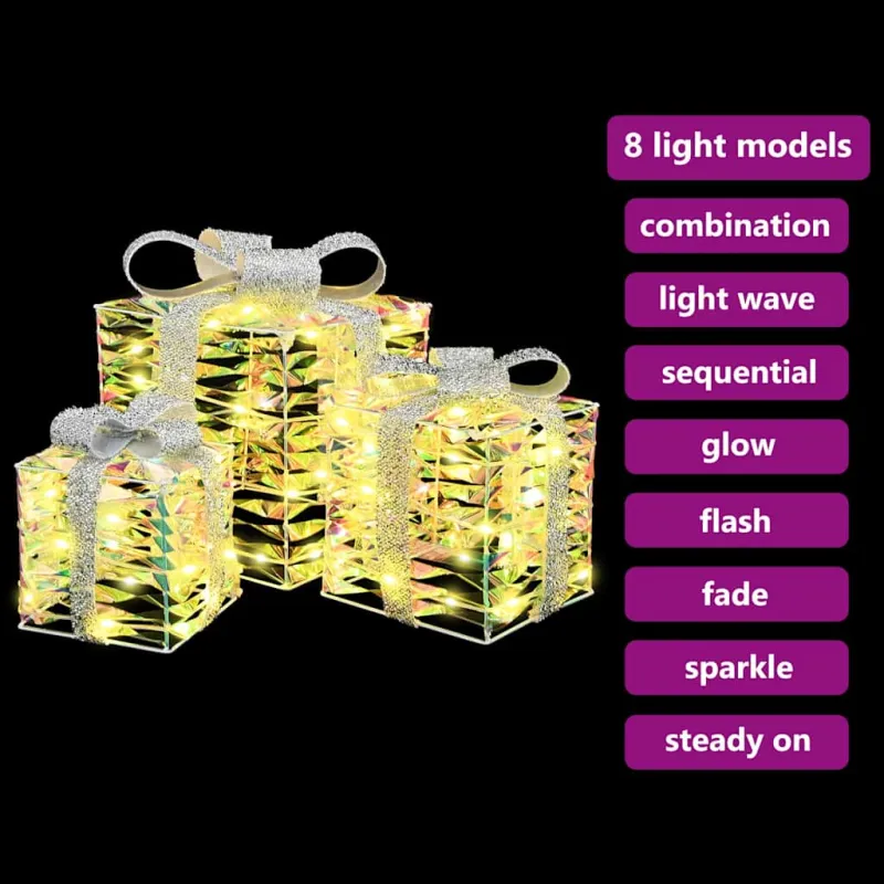 Dovanų Dėžė su 60 LED 3 pcs Šilta balta 20 x 20 x 20 cm PET