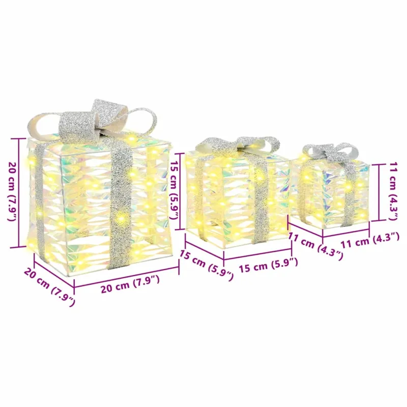 Dovanų Dėžė su 60 LED 3 pcs Šilta balta 20 x 20 x 20 cm PET