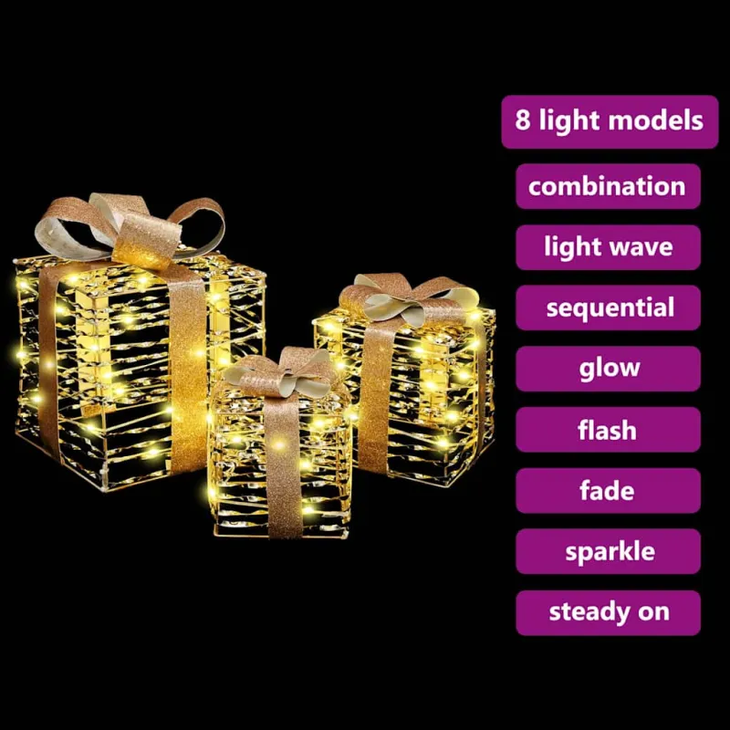 Dovanų Dėžė su 60 LED 3 pcs Šilta balta 20 x 20 x 20 cm PET
