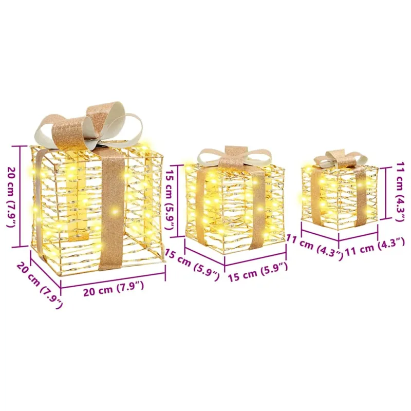 Dovanų Dėžė su 60 LED 3 pcs Šilta balta 20 x 20 x 20 cm PET