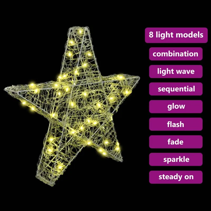 3D žvaigždė su 50 LED Šilta balta 55 x 53.5 x 10 cm Akrilas