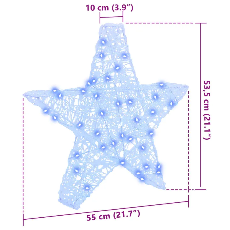 3D žvaigždė su 50 LED Mėlyna 55 x 53.5 x 10 cm Akrilas