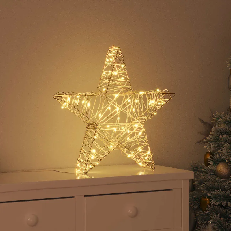 3D žvaigždė su 50 LED Šilta balta 55 x 52.5 x 9 cm Ratanas