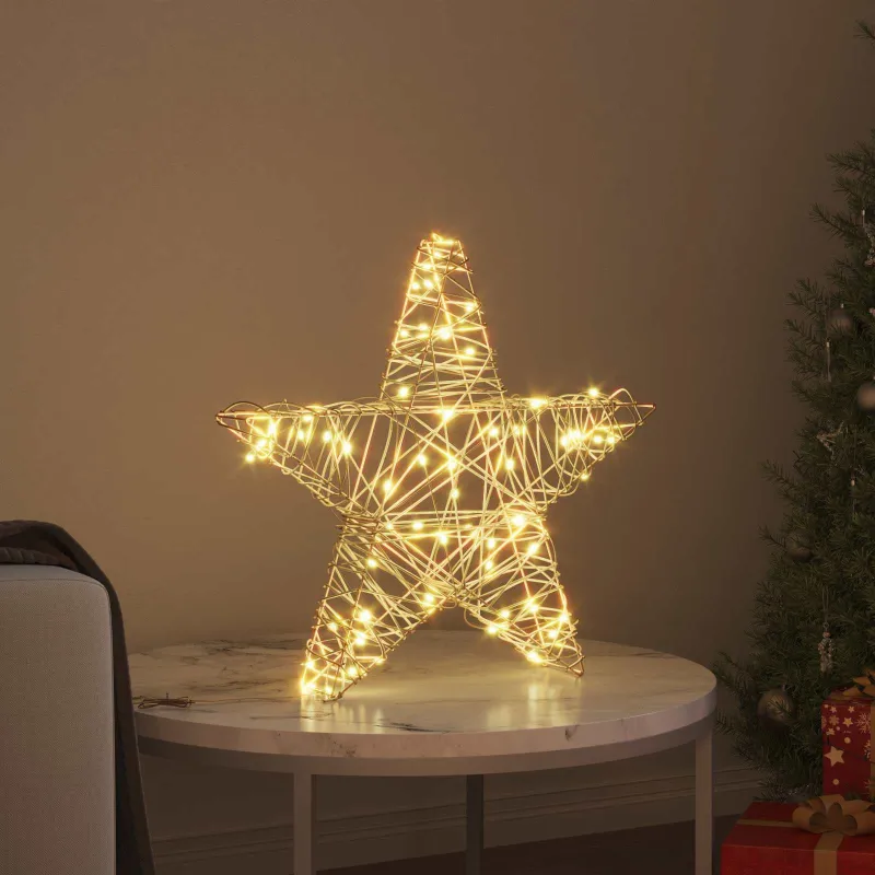3D žvaigždė su 50 LED Šilta balta 55 x 52.5 x 9 cm Ratanas