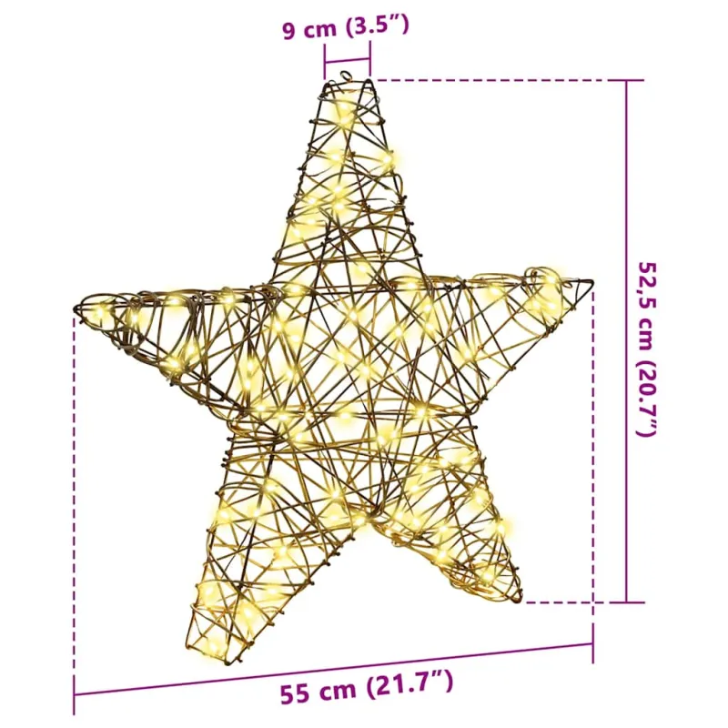 3D žvaigždė su 50 LED Šilta balta 55 x 52.5 x 9 cm Ratanas