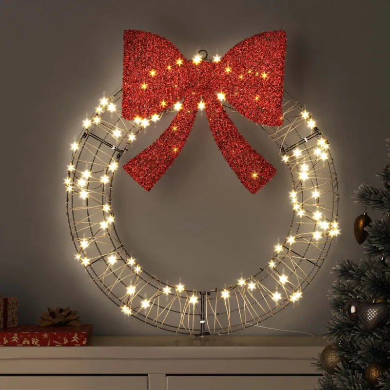 Vainikas su 60 LED Šilta balta 75 x 75 x 8 cm Ratanas