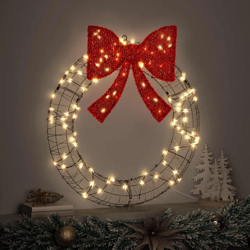 Vainikas su 60 LED Šilta balta 75 x 75 x 8 cm Ratanas
