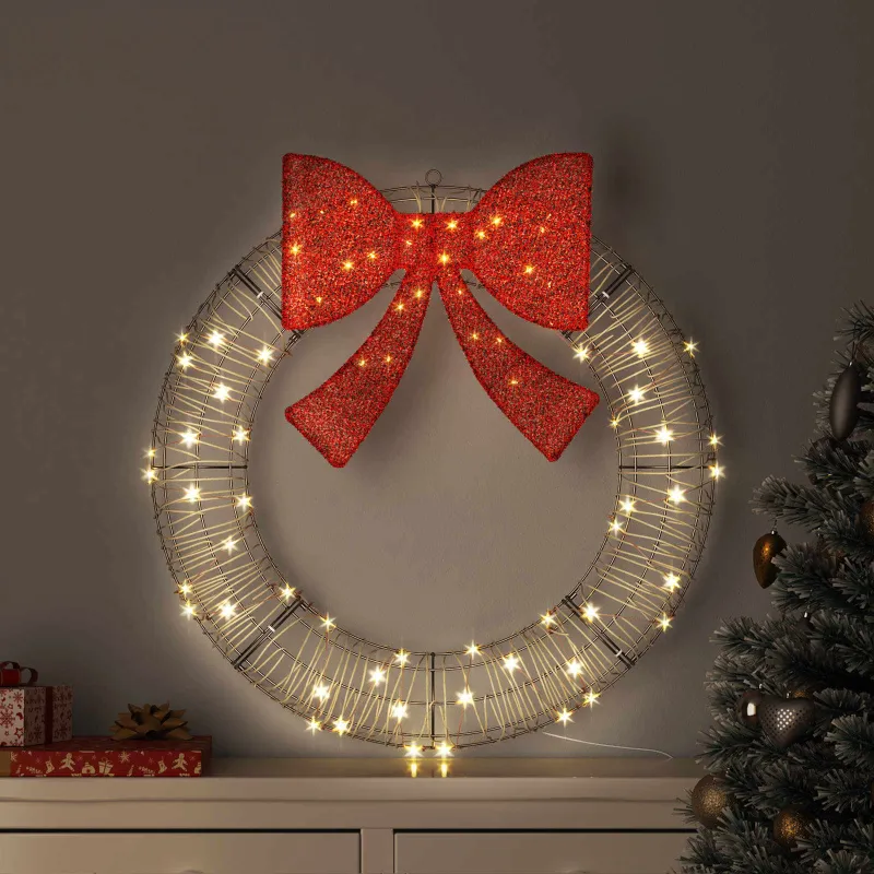 Vainikas su 80 LED Šilta balta 90 x 90 x 9 cm Ratanas
