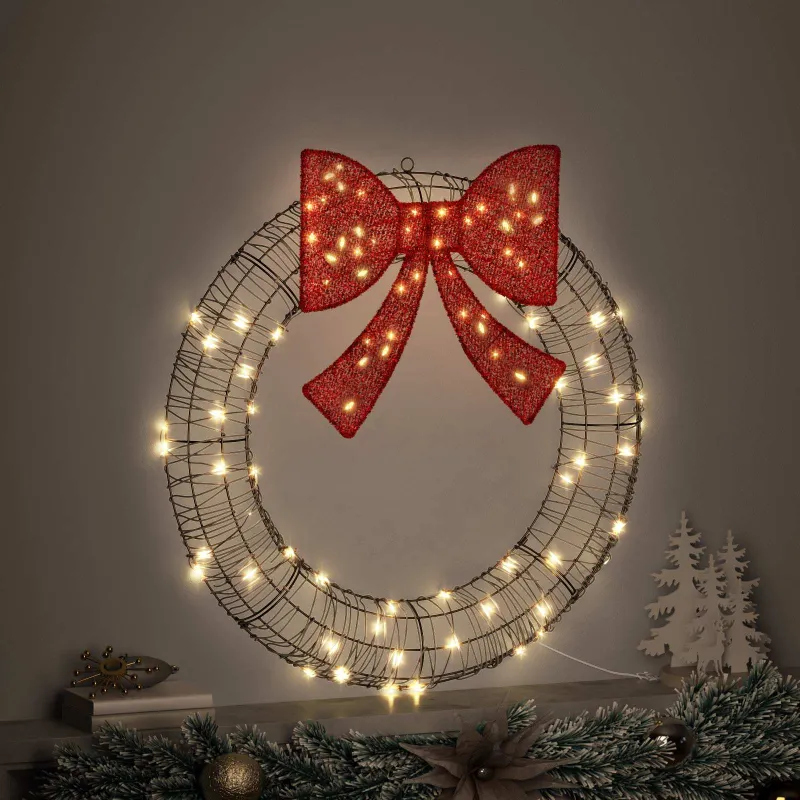 Vainikas su 80 LED Šilta balta 90 x 90 x 9 cm Ratanas