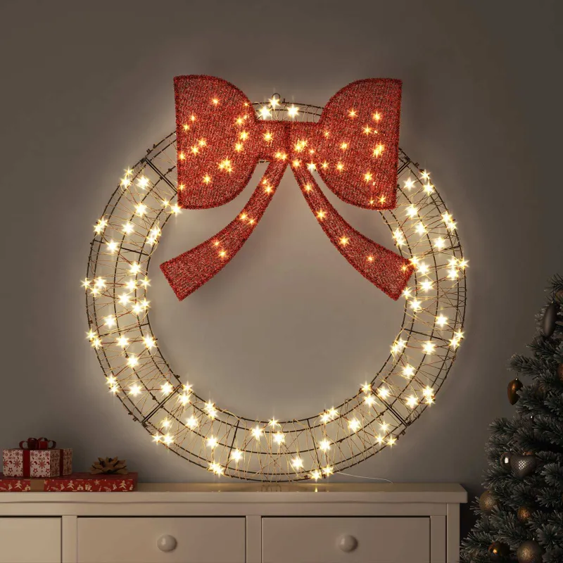 Vainikas su 150 LED Šilta balta 121 x 121 x 10 cm Ratanas