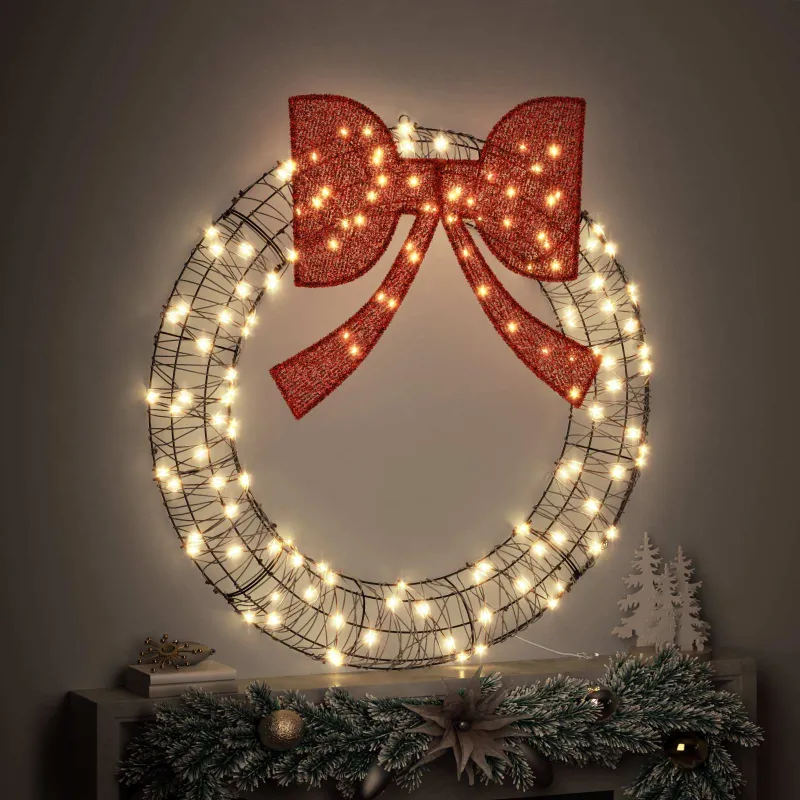 Vainikas su 150 LED Šilta balta 121 x 121 x 10 cm Ratanas