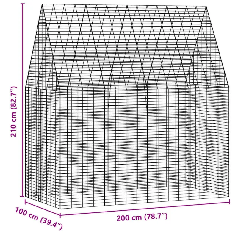 Triušių narvas Sidabro 200 x 100 x 210 cm Cinkuota plienas