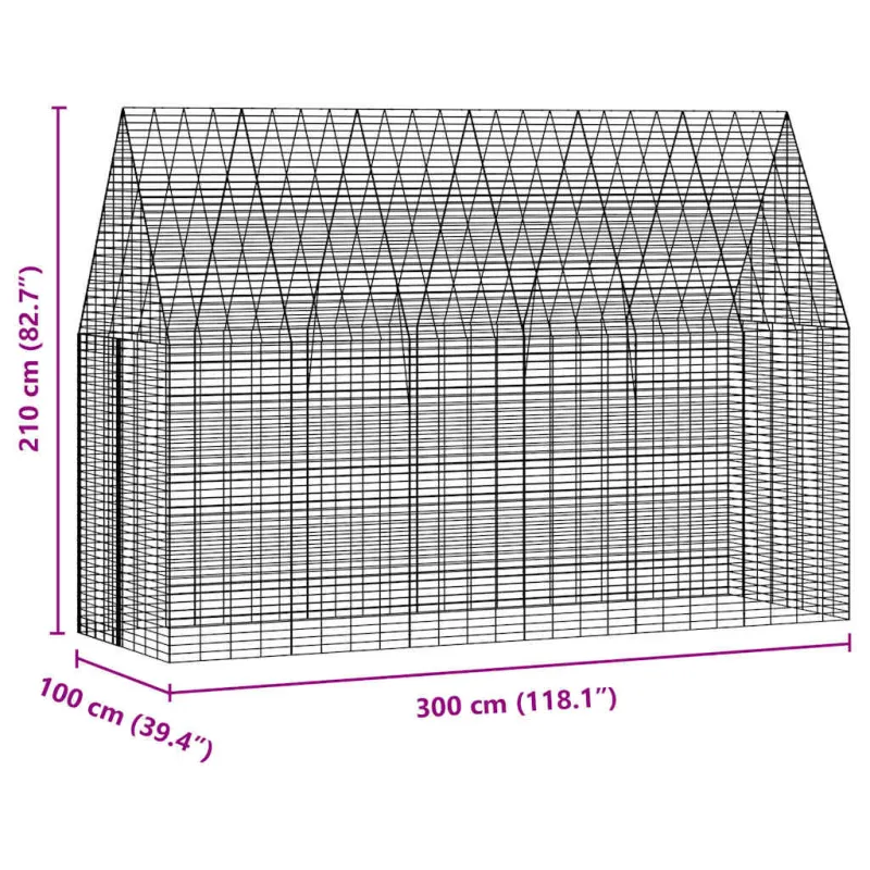 Triušių narvas Sidabro 300 x 100 x 210 cm Cinkuota plienas