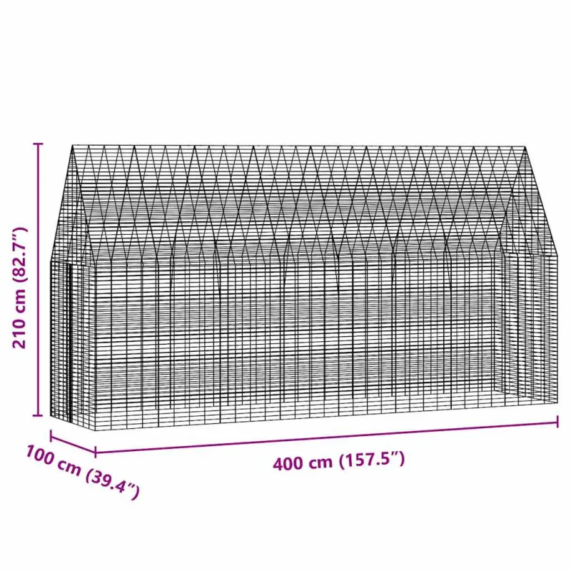 Triušių narvas Sidabro 400 x 100 x 210 cm Cinkuota plienas