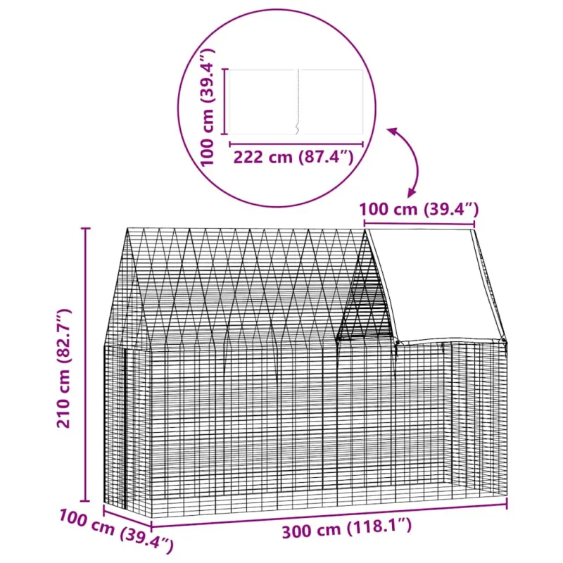 Triušių narvas Sidabro 300 x 100 x 210 cm Cinkuota plienas