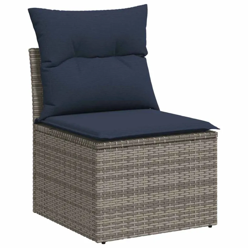 Sofos komplekti, 9 osaa, harmaa, polyrattana, tyynyineen
