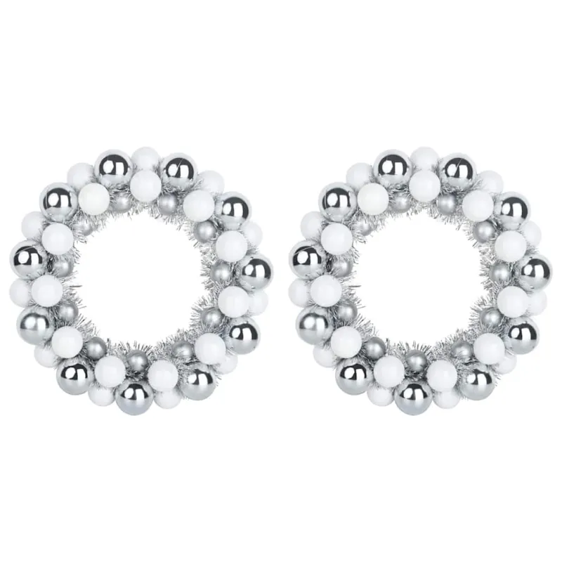 Kalėdų Kamuoliukų Vainikai 2 pcs Balta ir sidabrinė