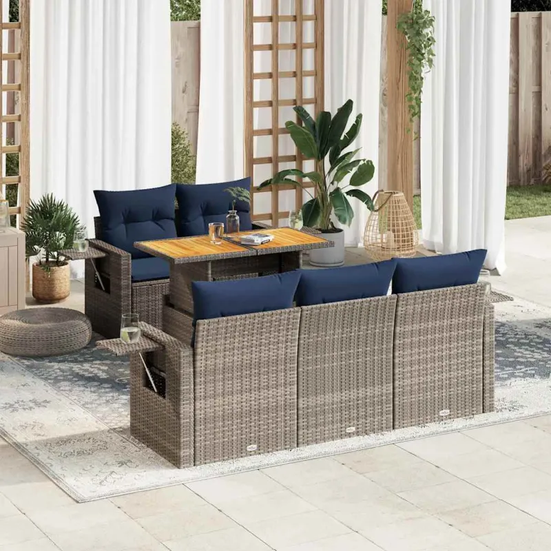 Sofakokonaisuus tyynyine, 6 osaa, harmaa, polyrataska