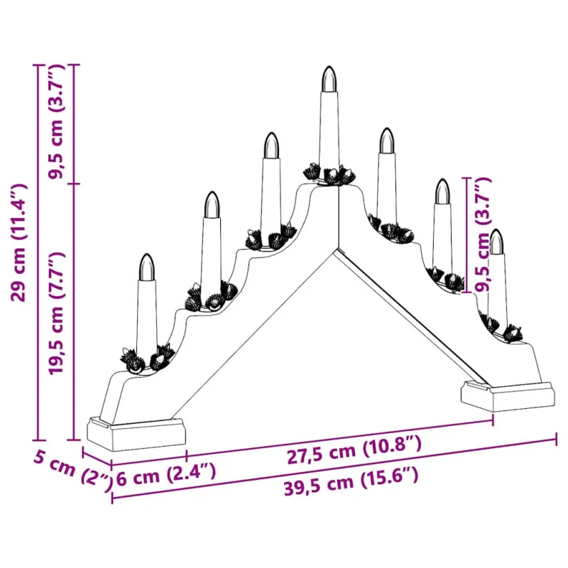 Kalėdų žvakių tiltas su 7 LED Balta 39.5 x 5 x 29 cm