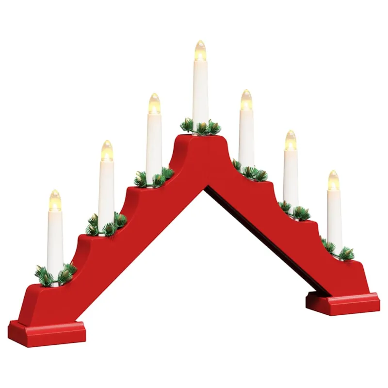 Kalėdų žvakių tiltas su 7 LED 3 pcs Raudona 39.5 x 5 x 29 cm