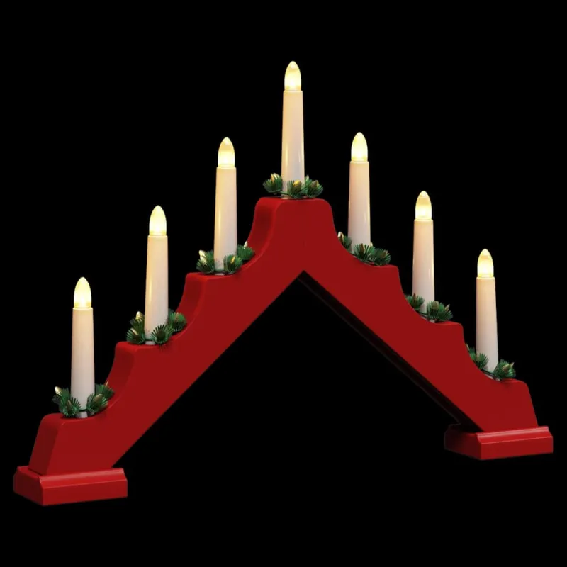 Kalėdų žvakių tiltas su 7 LED 3 pcs Raudona 39.5 x 5 x 29 cm