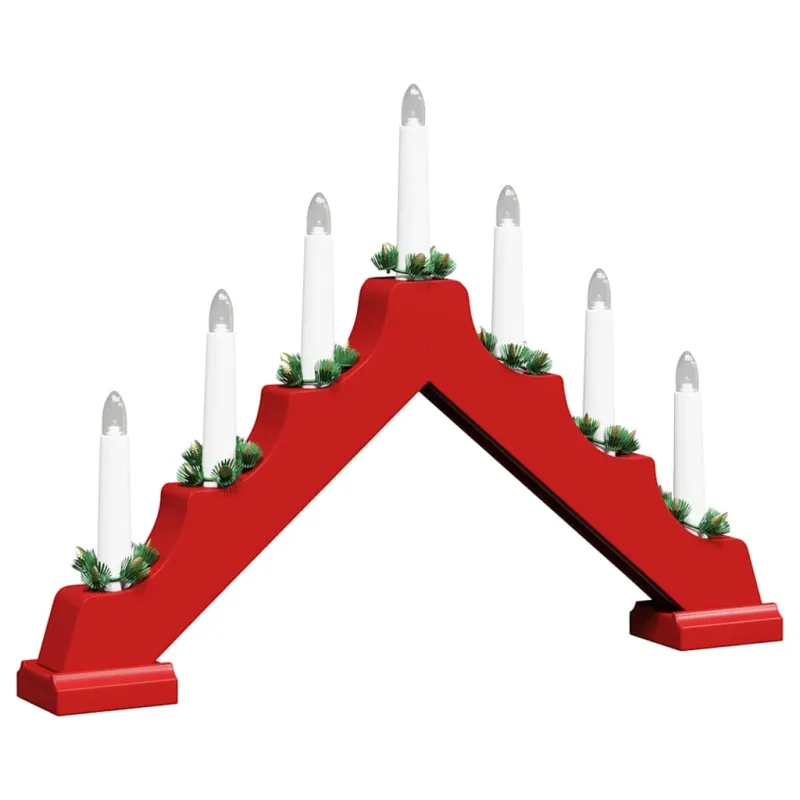 Kalėdų žvakių tiltas su 7 LED 3 pcs Raudona 39.5 x 5 x 29 cm
