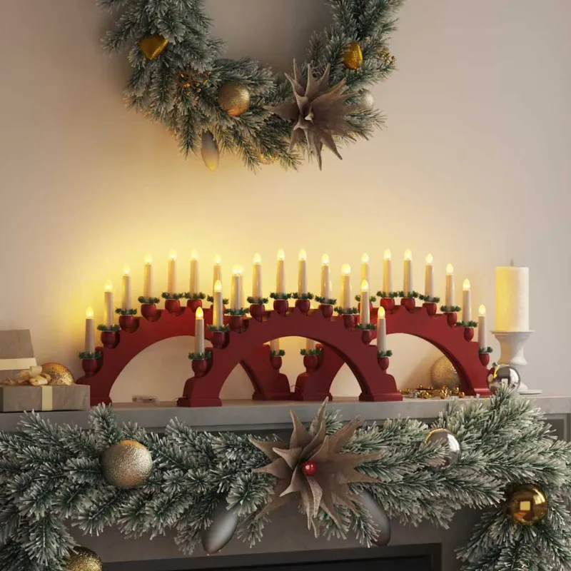 Kalėdų žvakių arkos su 10 LED žvakių 3 pcs Raudona