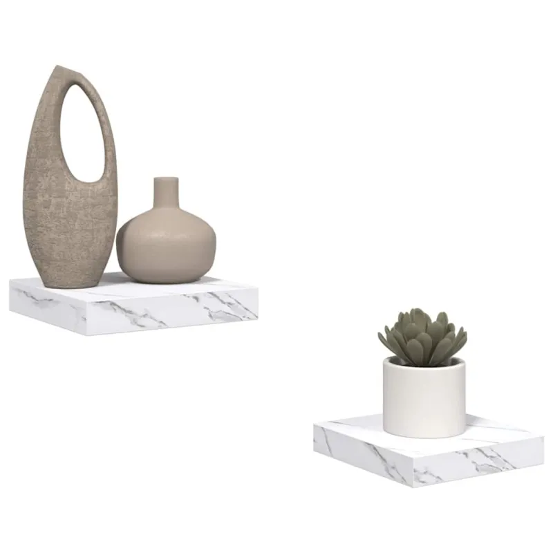 Sieninė lentyna 2 pcs Balti marmuro 23 x 23,5 x 4 cm